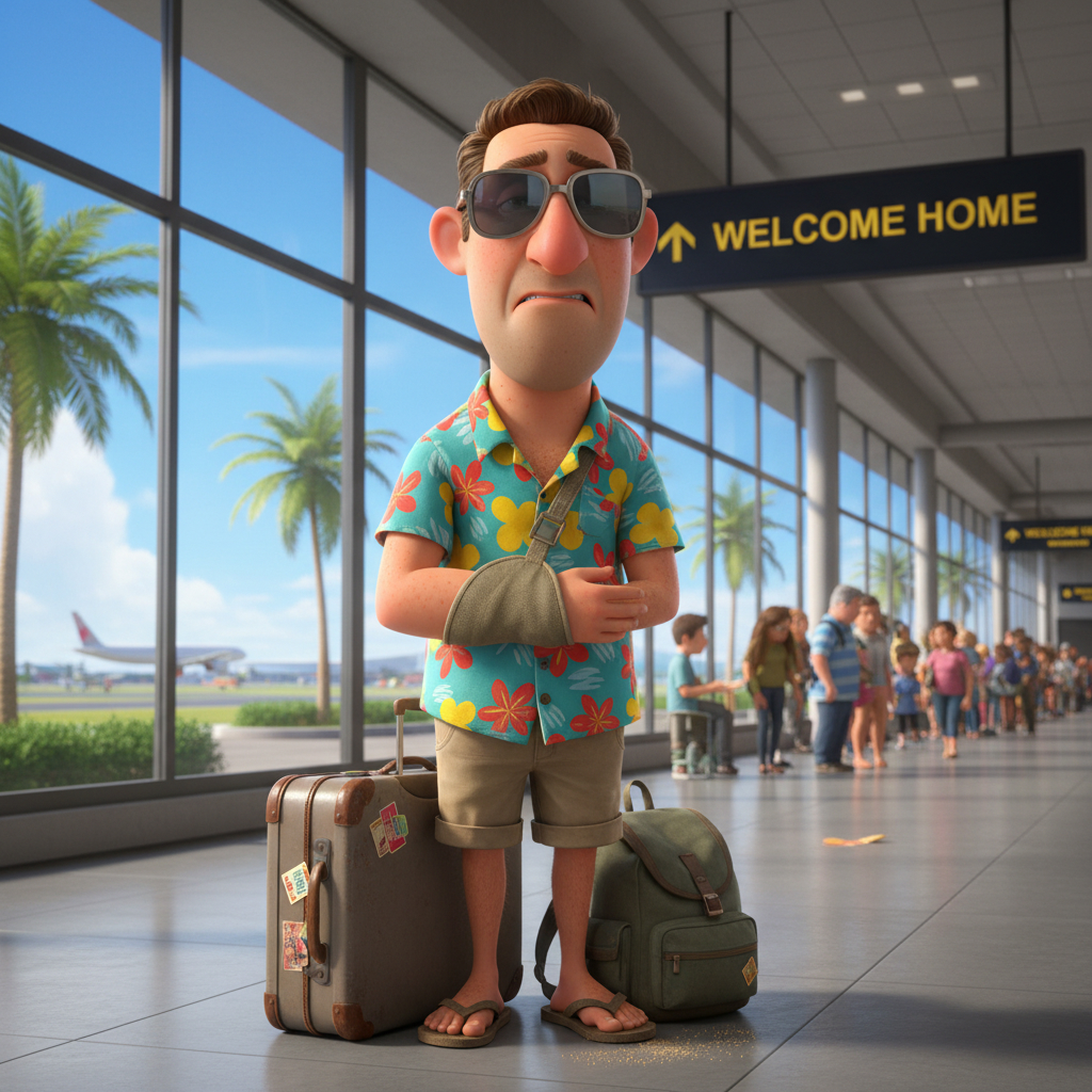 Отпуск удался: водная горка, синяк, растяжение, вывих — и вот мы уже вместе